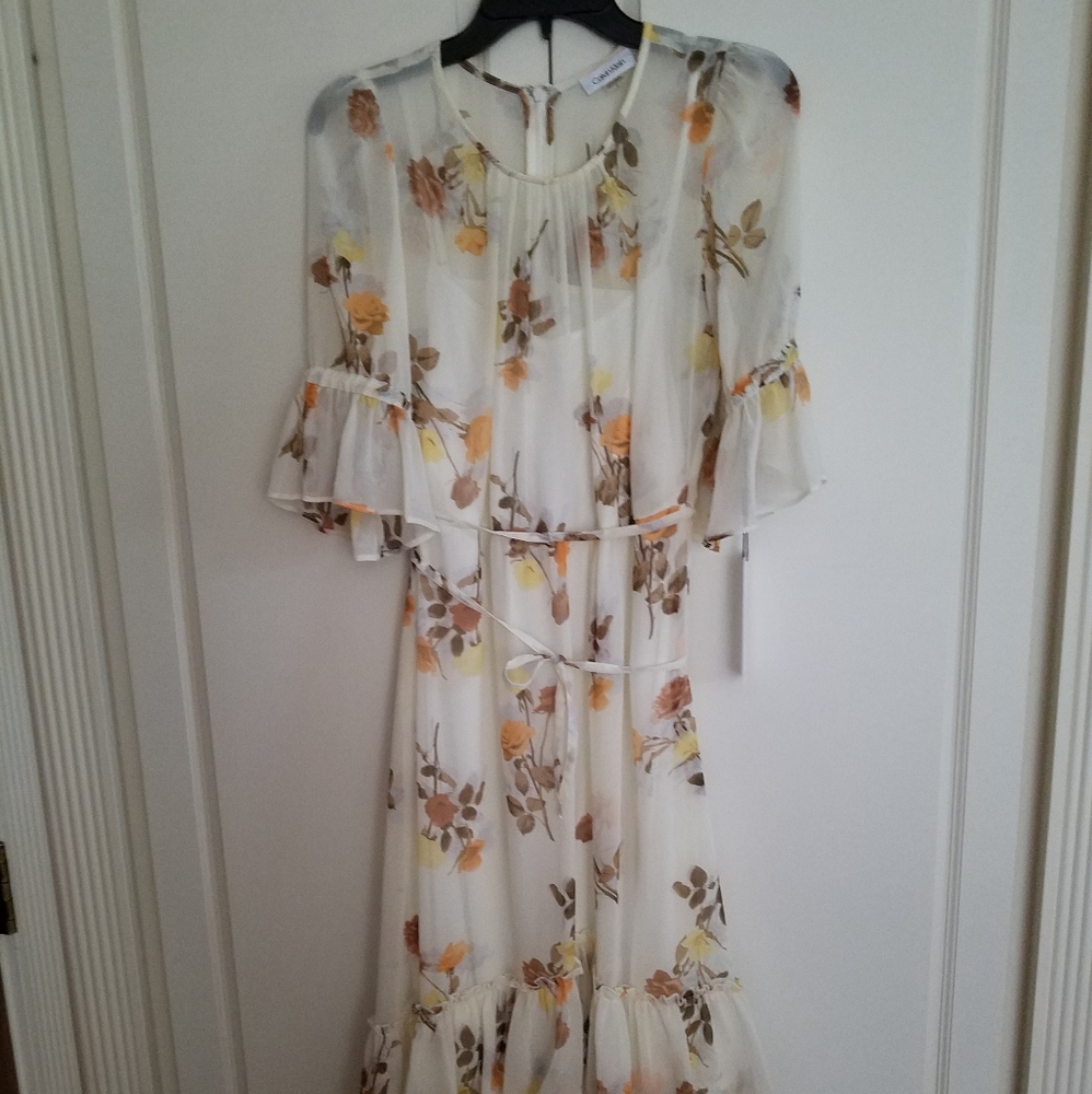 Calvin Klein ruffled chiffon midi dress